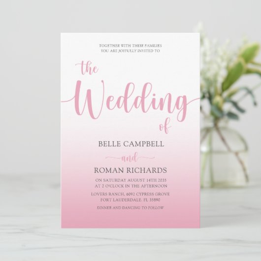 Elegant Blush Pink Calligraphy Script Weddenschap Kaart (Staand voorkant)