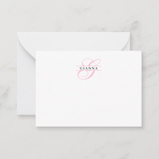 Elegant Blush Pink Calligraphy Split Monogram Notitiekaartje (Voorkant)