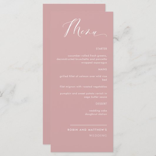 Elegant Blush Pink Calligraphy Wedding Menu (Voorkant / Achterkant)