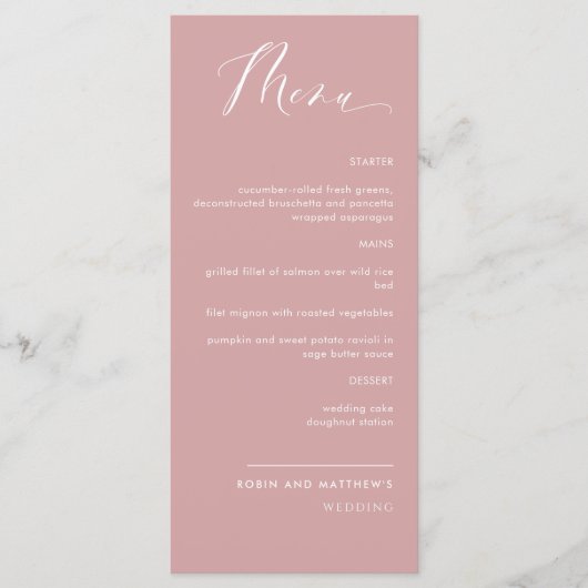 Elegant Blush Pink Calligraphy Wedding Menu (Voorkant)
