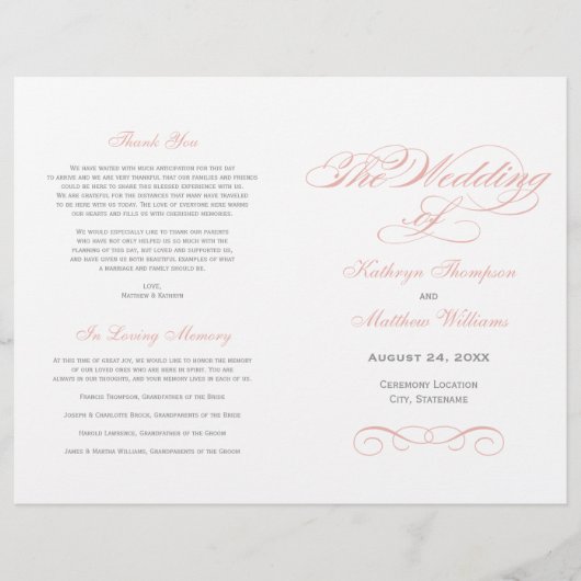 Elegant Blush Pink Calligraphy Wedding Programs (Voorkant)