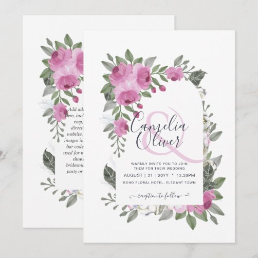 Elegant Blush Pink Cerise Floral Arch Wedding Kaart (Voorkant / Achterkant)