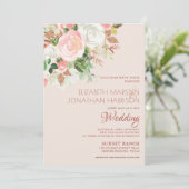 Elegant Blush Pink Champagne White Floral Wedding Kaart (Staand voorkant)