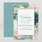 Elegant Blush Pink Cream Blauwgroen 100th Birthday Kaart (Voorkant / Achterkant)