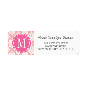 Elegant Blush Pink Damask gepersonaliseerd Etiket