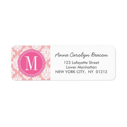 Elegant Blush Pink Damask gepersonaliseerd Etiket (Voorkant)