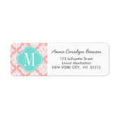 Elegant Blush Pink Damask gepersonaliseerd Etiket (Voorkant)
