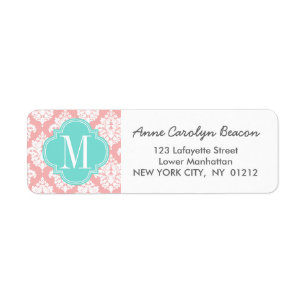 Elegant Blush Pink Damask gepersonaliseerd Etiket