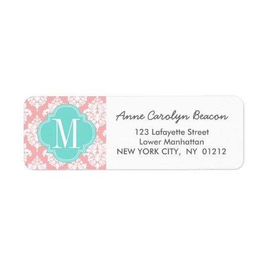 Elegant Blush Pink Damask gepersonaliseerd Etiket (Voorkant)