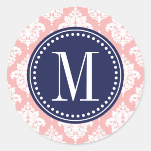 Elegant Blush Pink Damask gepersonaliseerd Ronde Sticker