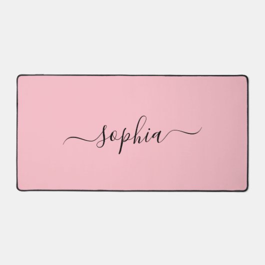 Elegant Blush Pink Desk Mat Featuring Your Name (Voorkant)