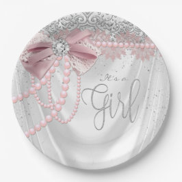 Elegant Blush Pink Diamond Pear Baby shower Papieren Bordje