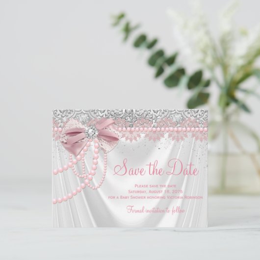 Elegant Blush Pink Diamond Pearl Baby shower Briefkaart (Staand voorkant)
