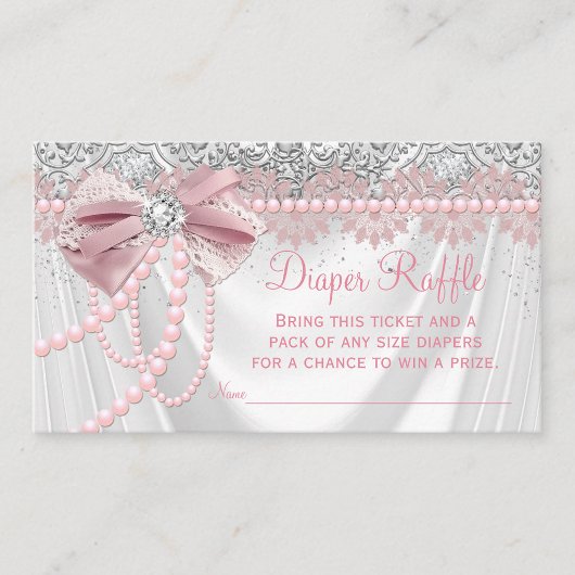 Elegant Blush Pink Diamond Pearl Diaper Raffle Informatiekaartje