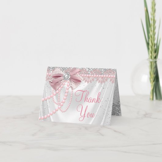 Elegant Blush Pink Diamond Pearl Girly Baby shower Bedankkaart (Voorkant)
