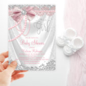 Elegant Blush Pink Diamond Pearl Girly Baby shower Kaart
