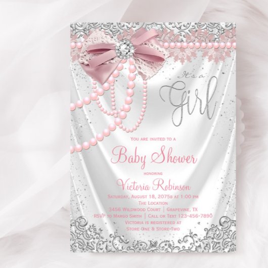 Elegant Blush Pink Diamond Pearl Girly Baby shower Kaart