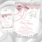 Elegant Blush Pink Diamond Pearl Girly Baby shower Kaart