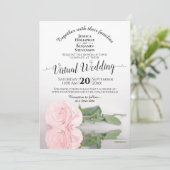 Elegant Blush Pink die het Roos virtuele bruiloft  Kaart (Staand voorkant)