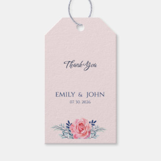 Elegant Blush Pink Dusty Blue Floral wedding Favor Cadeaulabel