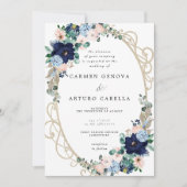Elegant Blush Pink Dusty Blue Floral Wedding Kaart (Voorkant)