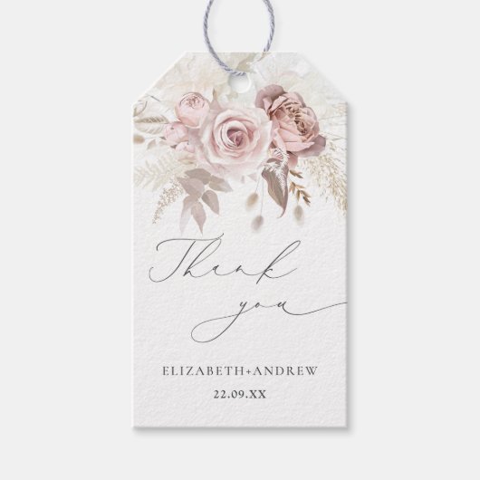 Elegant Blush Pink Dusty Roos Floral Dank u Cadeaulabel (Voorkant)