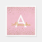 Elegant Blush Pink en Gold Foil Confetti Monogram Servet (Voorkant)