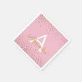 Elegant Blush Pink en Gold Foil Confetti Monogram Servet (Hoek)