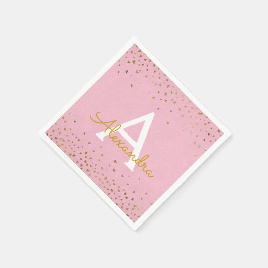 Elegant Blush Pink en Gold Foil Confetti Monogram Servet (Hoek)