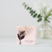 Elegant Blush Pink en Gold Leaves en Spatter Vierkante Visitekaartje (Staand voorkant)