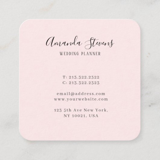 Elegant Blush Pink en Gold Leaves en Spatter Vierkante Visitekaartje (Achterkant)