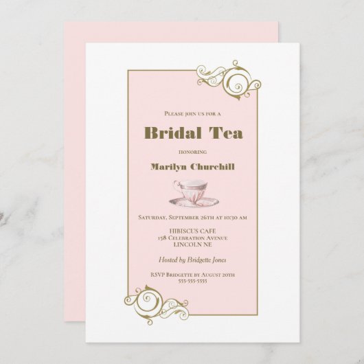Elegant Blush Pink en Gold Simple Bridal Tea Kaart (Voorkant / Achterkant)