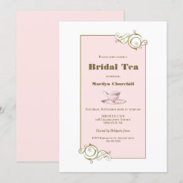 Elegant Blush Pink en Gold Simple Bridal Tea Kaart