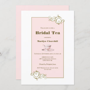 Elegant Blush Pink en Gold Simple Bridal Tea Kaart