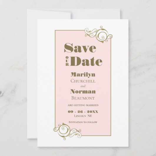 Elegant Blush Pink en Gold Simple Wedding Save The Date (Voorkant)