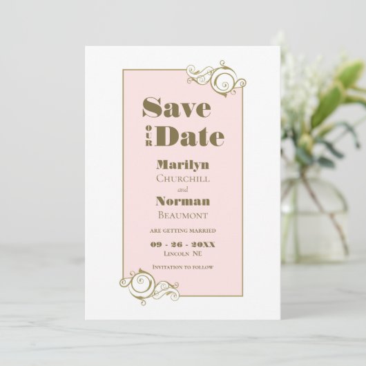 Elegant Blush Pink en Gold Simple Wedding Save The Date (Staand voorkant)