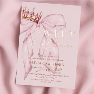 Elegant Blush Pink en Roos Gold Sweet 16 Folie Uitnodiging