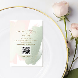 Elegant Blush Pink en Sage RSVP Online, QR-code Informatiekaartje