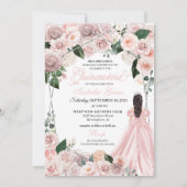 Elegant Blush Pink en Silver Floral Quinceanera I Kaart (Voorkant)