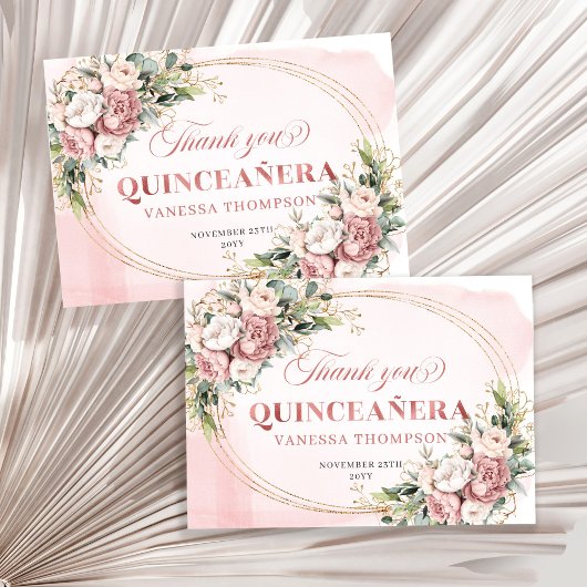 Elegant Blush Pink Eucalyptus Boho Quince Thanks Bedankkaart