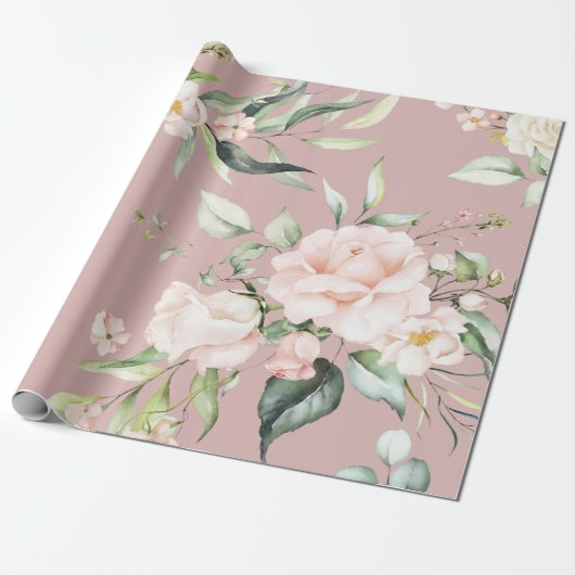 Elegant Blush Pink Eucalyptus Greenery Mauve Cadeaupapier (Uitgerold)