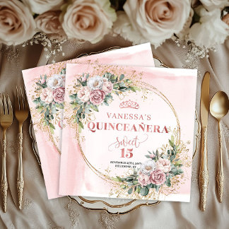 Elegant Blush Pink Eucalyptus Quince Napkins Servet