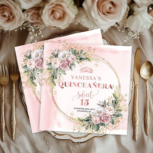 Elegant Blush Pink Eucalyptus Quince Napkins Servet