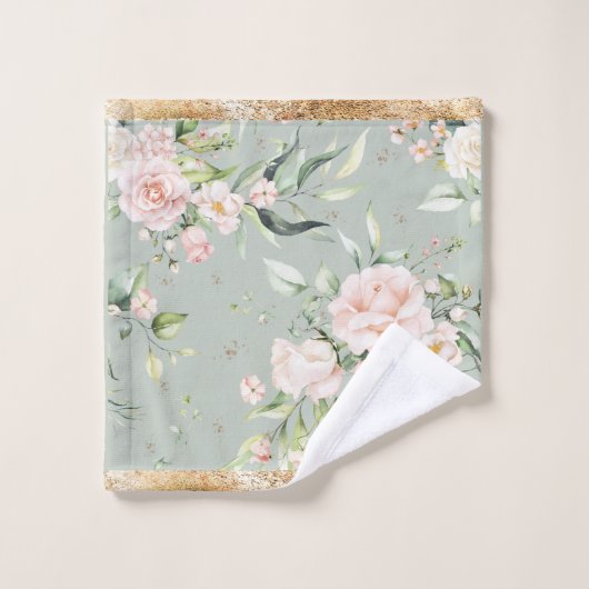 Elegant Blush Pink Eucalyptus Sage Green Gold Bad Handdoek (Wasdoekje)