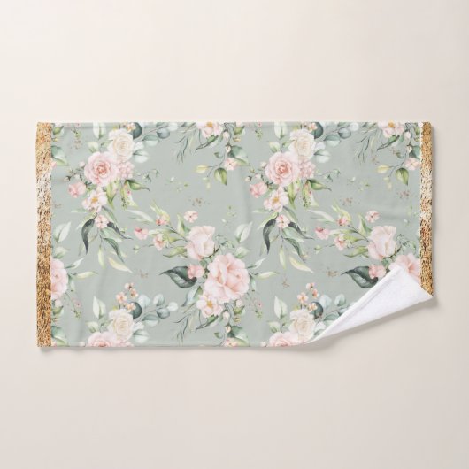 Elegant Blush Pink Eucalyptus Sage Green Gold Bad Handdoek (Handdoek)