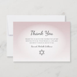 Elegant Blush Pink Feminine Simple Bat Mitzvah  Bedankkaart