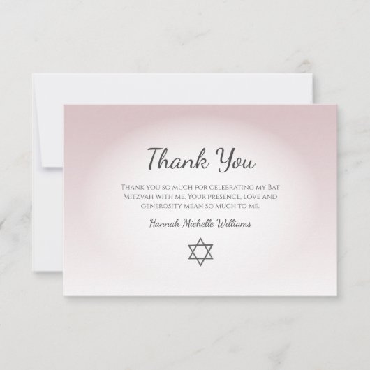 Elegant Blush Pink Feminine Simple Bat Mitzvah  Bedankkaart (Voorkant)