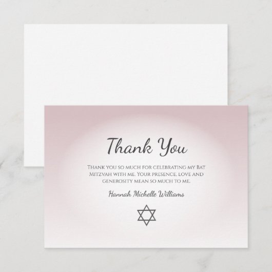 Elegant Blush Pink Feminine Simple Bat Mitzvah  Bedankkaart (Voorkant / Achterkant)