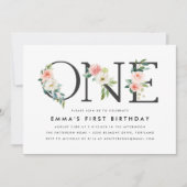 Elegant Blush Pink Floral 1e verjaardag Kaart (Voorkant)