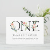 Elegant Blush Pink Floral 1e verjaardag Kaart (Staand voorkant)